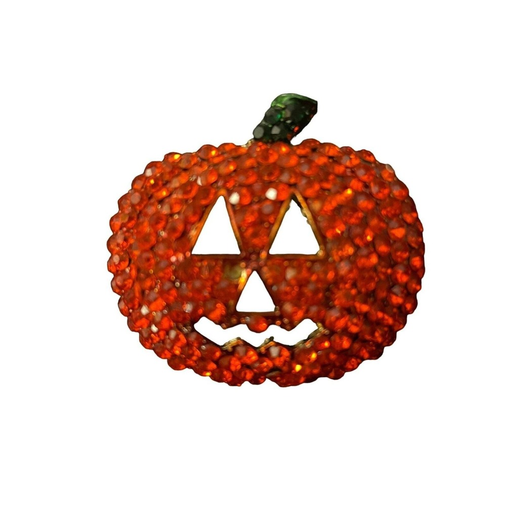 Halloween Sequined Crystal Pumpkin Orange Black Pin Brooch